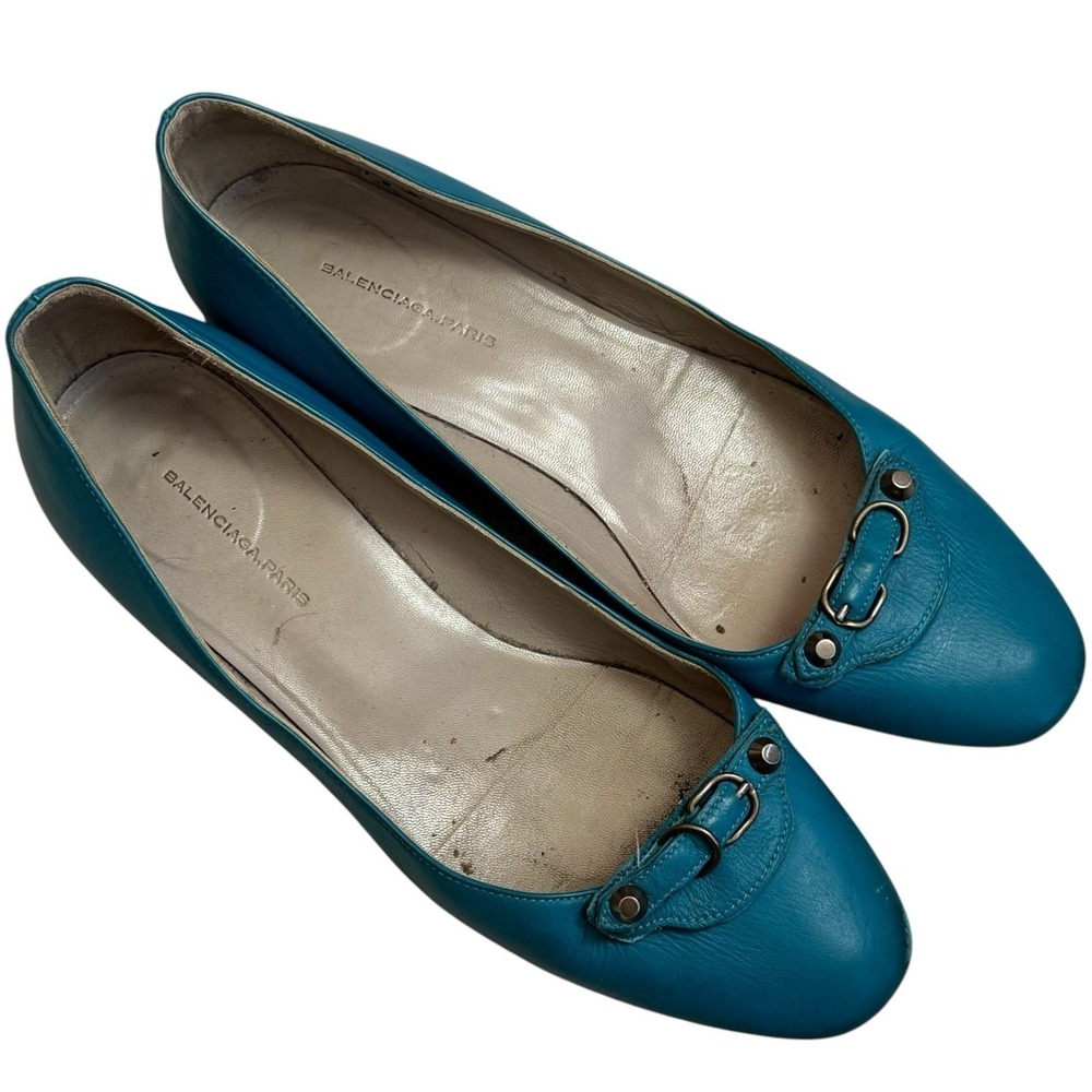 Vintage Y2K Balenciaga Turquoise Leather Buckle Pumps Retro Luxury EU 40 US 10 - Picture 10 of 13